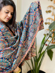 Navy Chinon Dupatta with Aari Embroidery