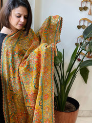 Yellow Chinon Dupatta with Aari Embroidery