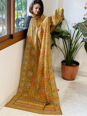Yellow Chinon Dupatta with Aari Embroidery