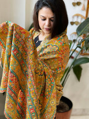 Yellow Chinon Dupatta with Aari Embroidery