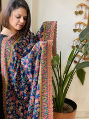 Navy Chinon Dupatta with Aari Embroidery