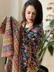 Navy Chinon Dupatta with Aari Embroidery