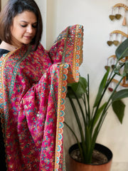 Pink Chinon Dupatta with Aari Embroidery