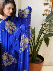 Royal Blue Crepe Dupatta with Pearl, Cut Daana, Gold Thread & Sequin Embroidery