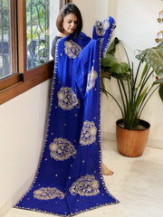 Royal Blue Crepe Dupatta with Pearl, Cut Daana, Gold Thread & Sequin Embroidery