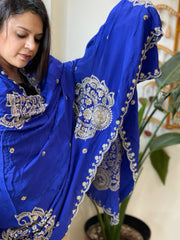 Royal Blue Crepe Dupatta with Pearl, Cut Daana, Gold Thread & Sequin Embroidery