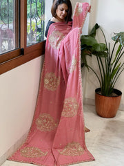 Pink Crepe Dupatta with Pearl, Cut Daana, Gold Thread & Sequin Embroidery