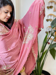 Pink Crepe Dupatta with Pearl, Cut Daana, Gold Thread & Sequin Embroidery