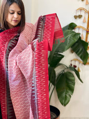 Pink, Red Handwoven Ikat Dupatta in Cotton