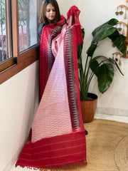 Pink, Red Handwoven Ikat Dupatta in Cotton
