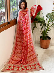 Red Woven Bandhej Banarasi Dupatta in Fine Georgette with Zardosi Work