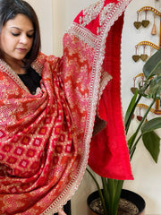 Red Woven Bandhej Banarasi Dupatta in Fine Georgette with Zardosi Work