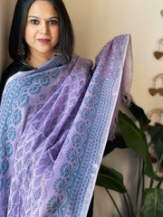 Lavender Pure Linen Handblock Printed Dupatta