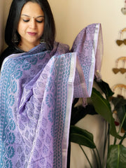 Lavender Pure Linen Handblock Printed Dupatta