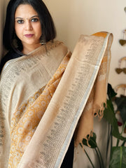 Peach Pure Linen Handblock Printed Dupatta