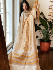 Peach Pure Linen Handblock Printed Dupatta