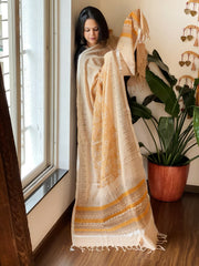 Peach Pure Linen Handblock Printed Dupatta