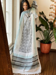 Off-White Pure Linen Handblock Printed Dupatta