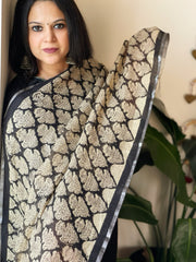 Beige Pure Linen Handblock Printed Dupatta