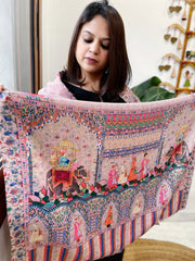 Lite Pink with Brown Tinge Printed Reversible Kalamkari Stoles in Premium Wool