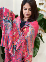 Pink Printed Reversible Kalamkari Stoles in Premium Wool