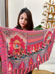 Pink Printed Reversible Kalamkari Stoles in Premium Wool