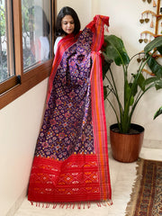 Purple Handwoven Ikat Dupatta in Pure Silk