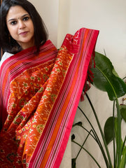 Burnt Orange Handwoven Ikat Dupatta in Pure Silk