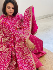 Pink Bandhani Dupatta with Gotapatti Handwork in Pure Silk