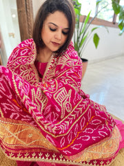 Pink Bandhani Dupatta with Gotapatti Handwork in Pure Silk