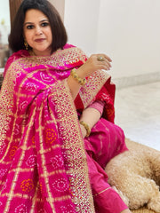 Pink Bandhani Dupatta with Gotapatti Handwork in Pure Silk