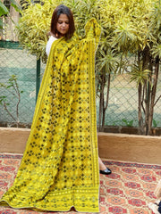 Lime Green Designer Phulkari Dupatta in Chinon