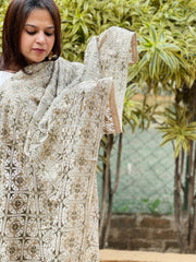 Silverish Grey Designer Phulkari Dupatta in Tissue