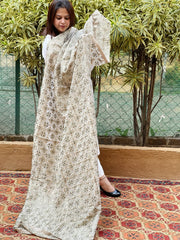 Silverish Grey Designer Phulkari Dupatta in Tissue