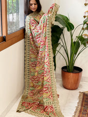 Red Chinon Dupatta with Aari Embroidery