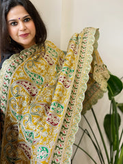Yellow Chinon Dupatta with Aari Embroidery