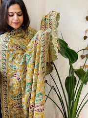 Yellow Chinon Dupatta with Aari Embroidery
