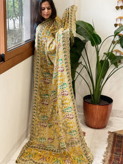 Yellow Chinon Dupatta with Aari Embroidery