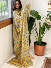Yellow Chinon Dupatta with Aari Embroidery