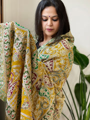Yellow Chinon Dupatta with Aari Embroidery