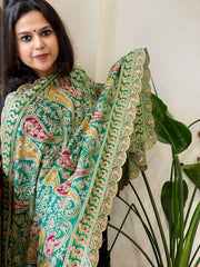 Turquoise Chinon Dupatta with Aari Embroidery