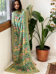 Turquoise Chinon Dupatta with Aari Embroidery