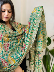 Turquoise Chinon Dupatta with Aari Embroidery