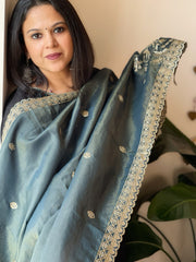 Green Tissue Chanderi dupatta with Heavy Embroidered Pallu