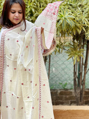 Cream Designer Phulkari Dupatta in Tissue