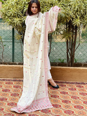 Cream Designer Phulkari Dupatta in Tissue