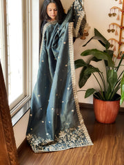 Green Tissue Chanderi dupatta with Heavy Embroidered Pallu