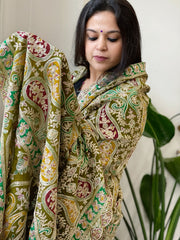 Mehendi Green Chinon Dupatta with Aari Embroidery
