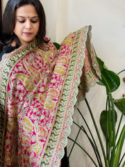Pink Chinon Dupatta with Aari Embroidery
