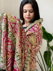 Pink Chinon Dupatta with Aari Embroidery
